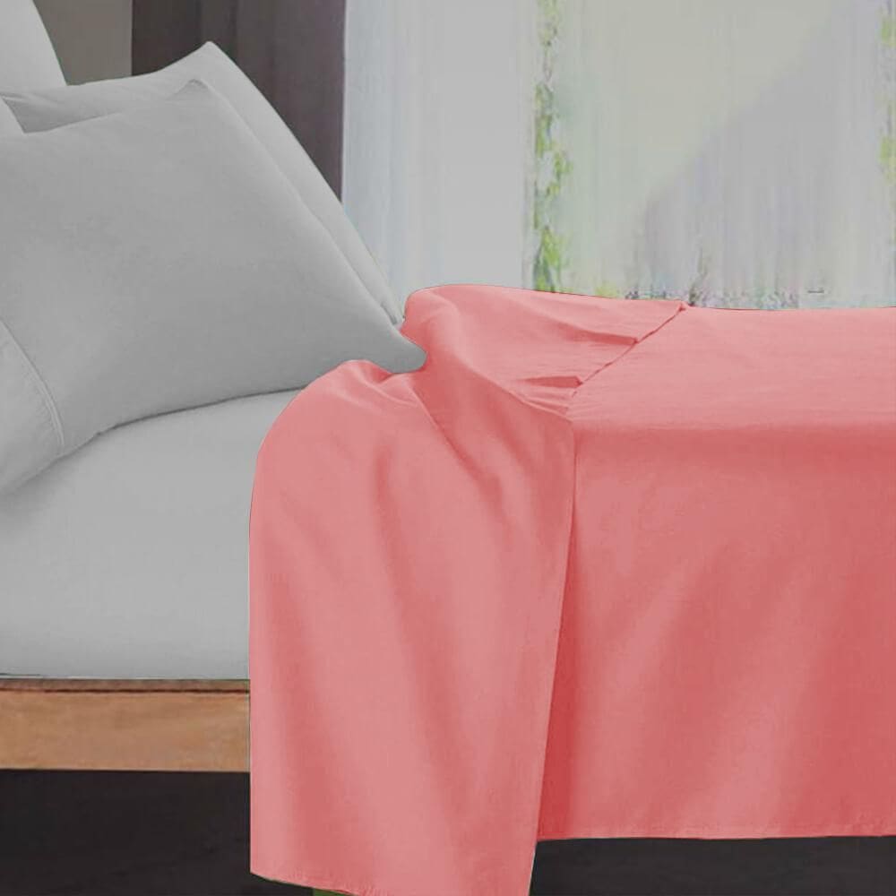 Lençol Queen Profissional 180Fios Algodão Sem Elástico Coral
