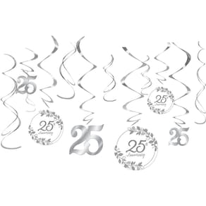 Decorações suspensas em espiral em prata do 25º aniversário da Amscan