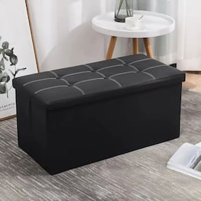 Puff Bau Organizador Elegante Retangular 76x38x35CM Preto Top House