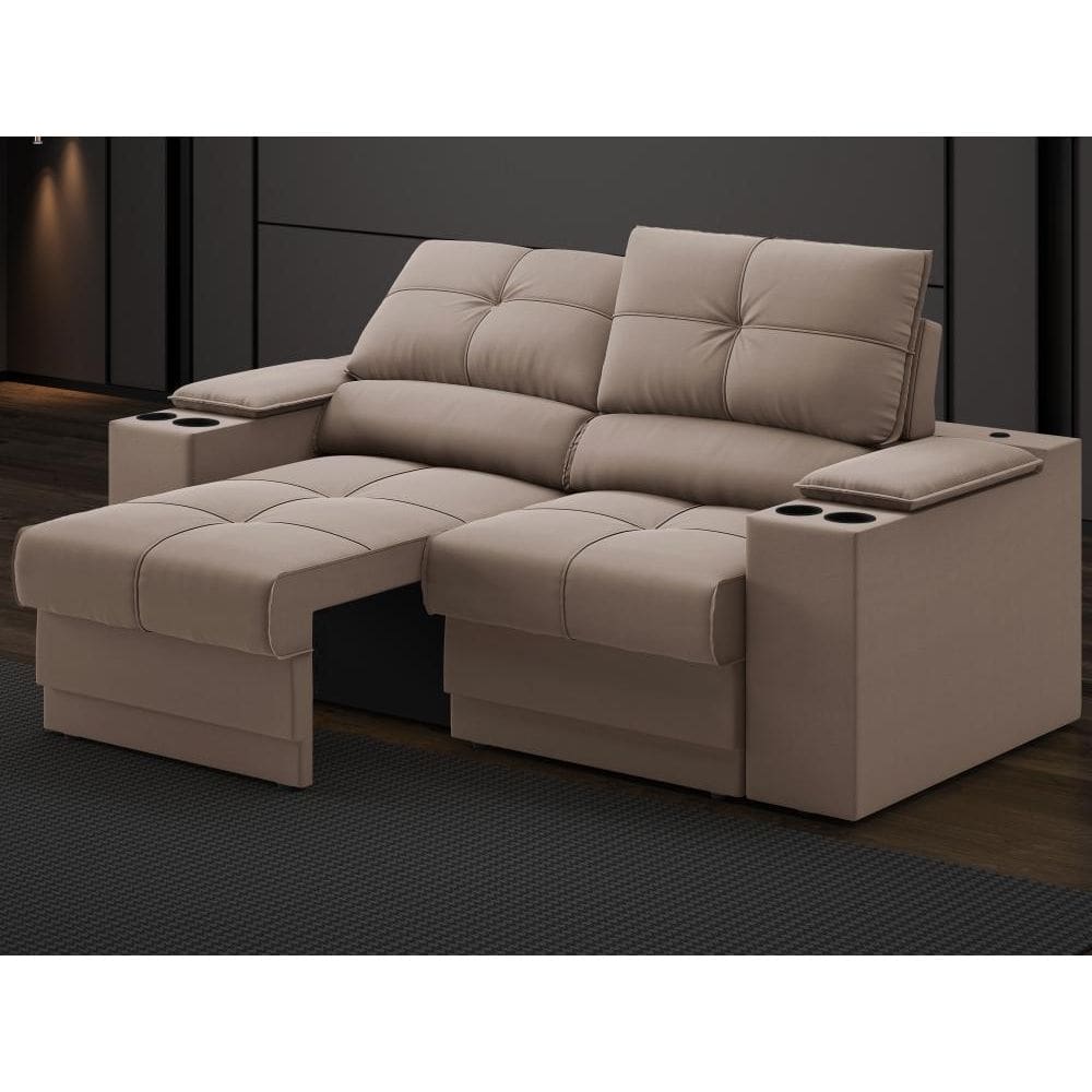 Sofá com Porta Copos e Carregador USB Retrátil e Reclinável Ringo 1,70m Velosuede - NETSOFAS