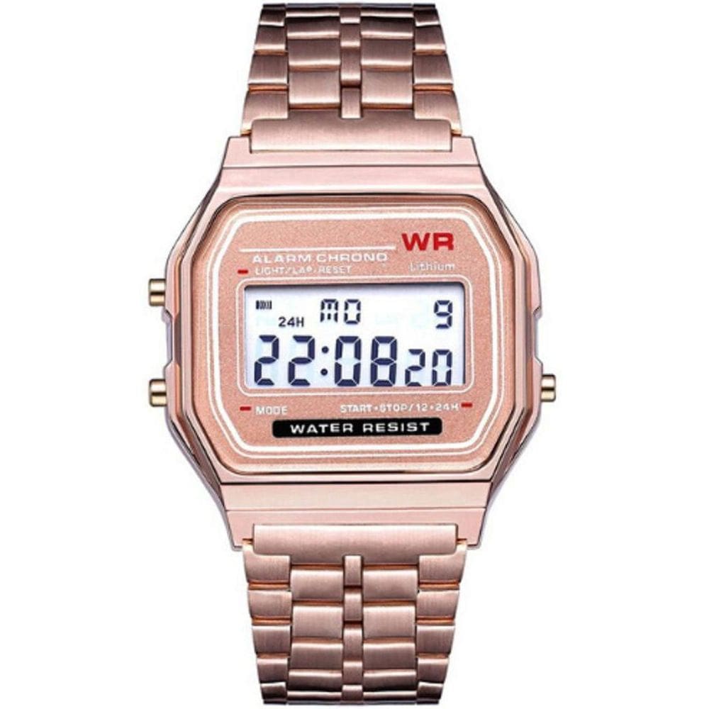 Relógio Wr Digital Aço Vintage Unissex Rose Alarme Top