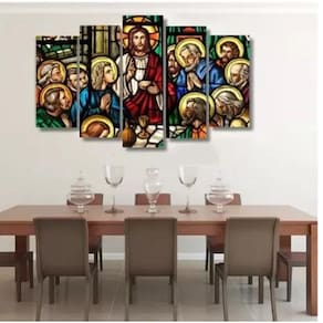 Quadro Decorativo Mosaico 5 Peças Santa Ceia Abstrato