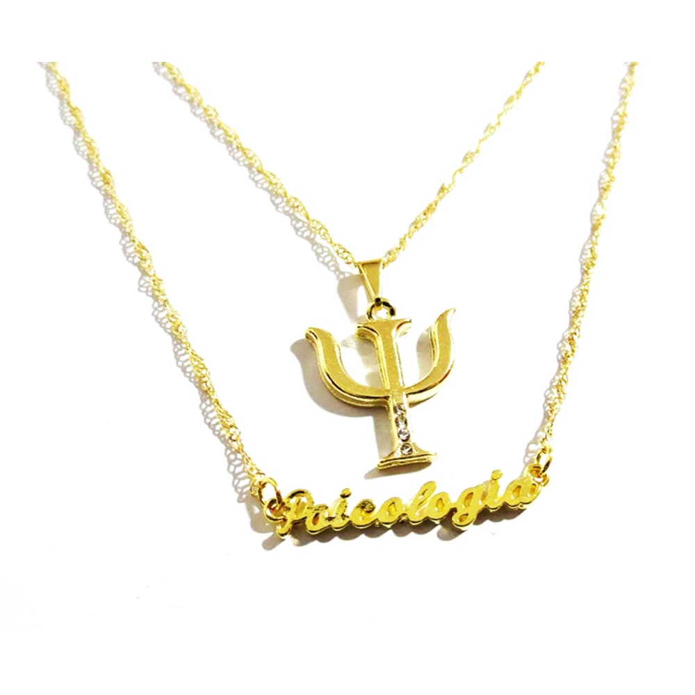 Colar Cordão Duplo Psicologia Psicologa Folheado 18k