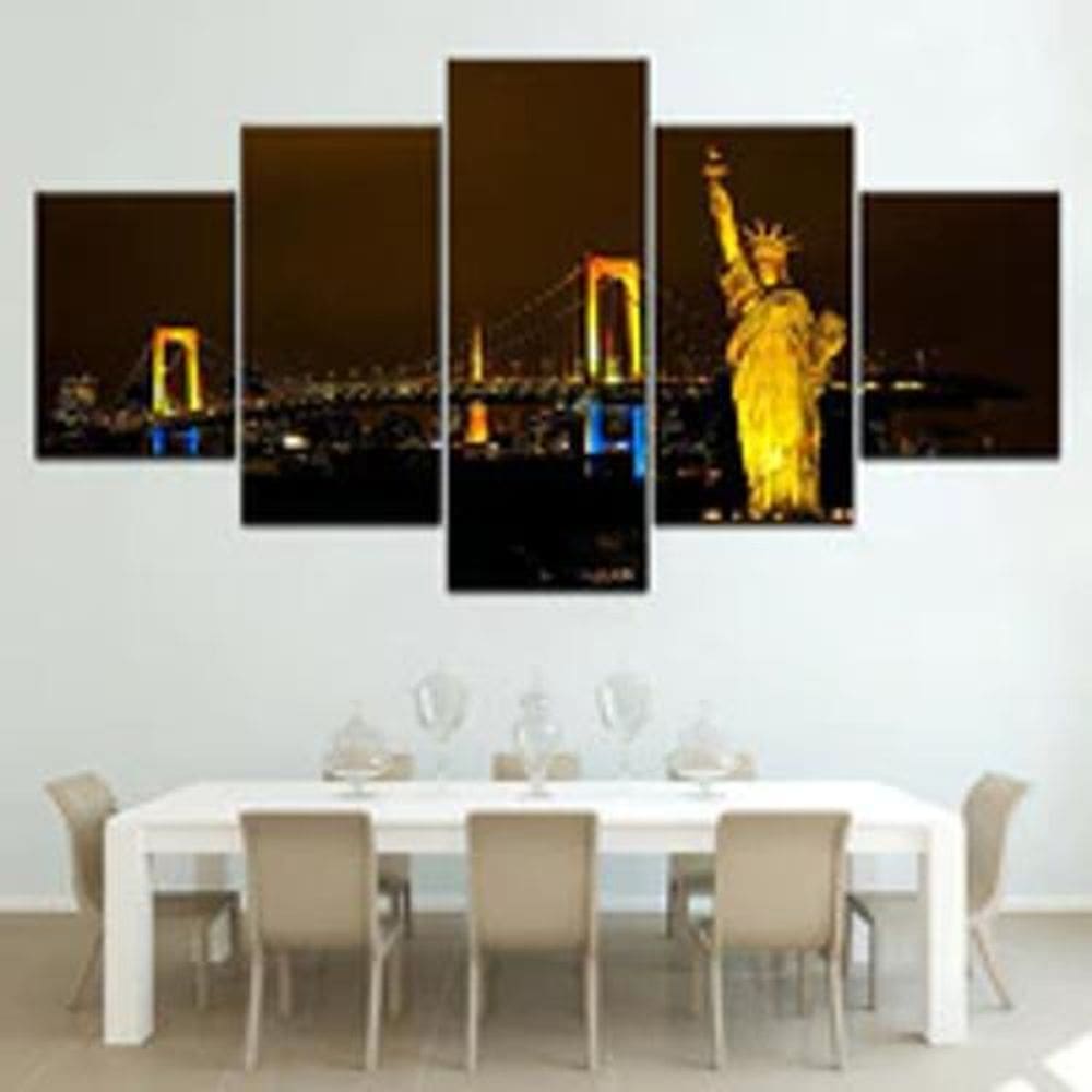 Quadro Decorativo Mosaico De 5 Peças Estátua Da Liberdade