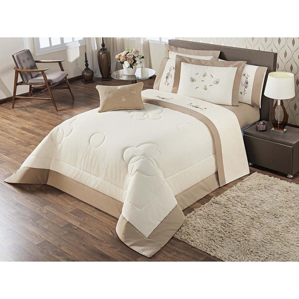 Jogo De Cama Flora Queen 4 Pecas - Palha/Salmao