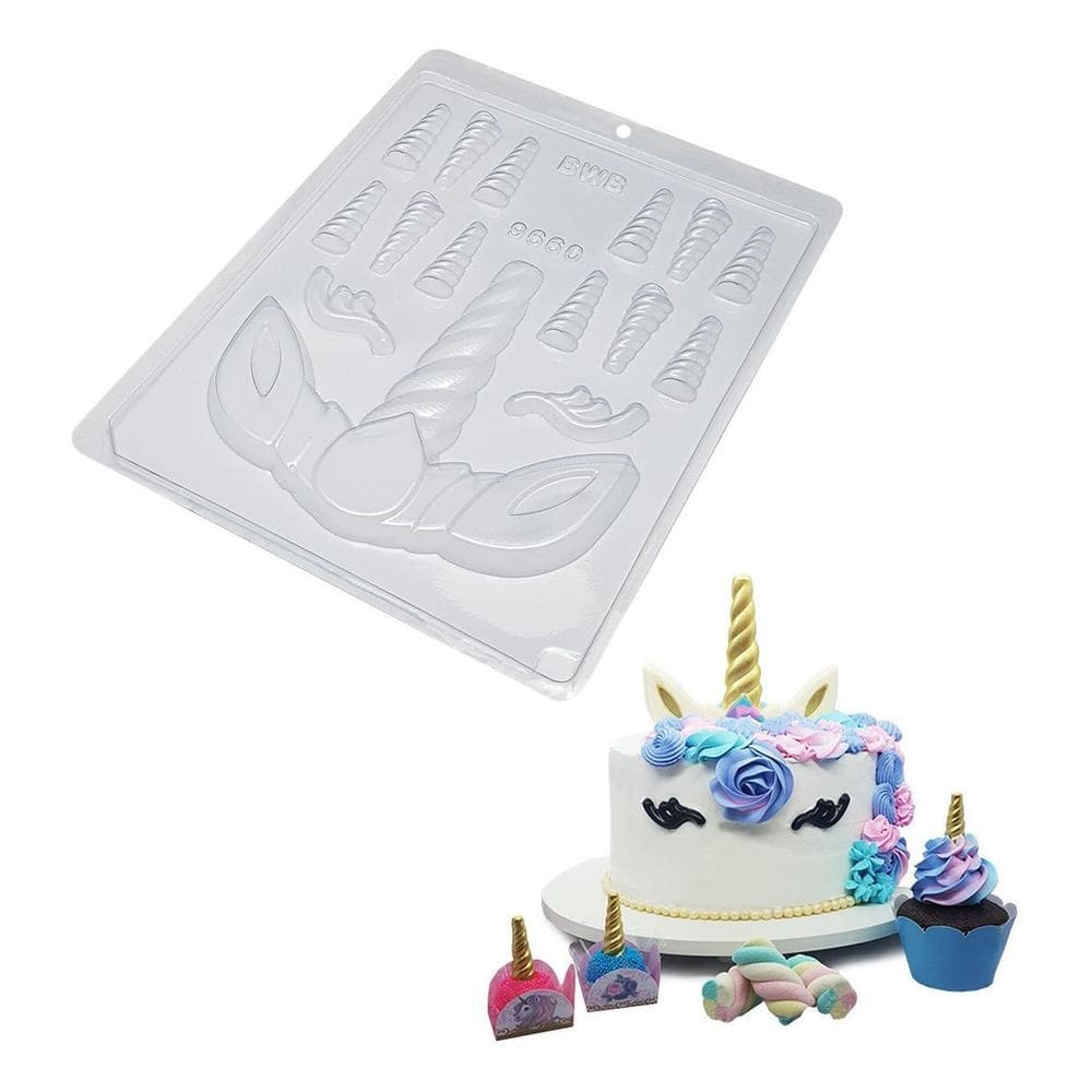 5 Formas De Chocolate Chifre Unicórnio Kit Confeitaria Festa