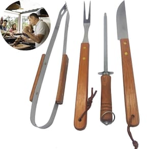 Utensílios Churrasco 4 Peças Faca Garfo E Espetos Barato