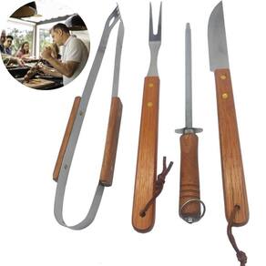 Utensílios Churrasco 4 Peças Faca Garfo E Espetos Barato