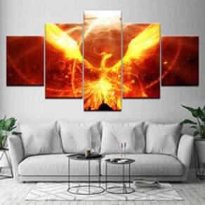 Quadro Decorativo Mosaico De 5 Peças Fênix De Fogo