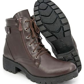 Bota Coturno Feminino Couro Cafe Br2 Lady Ziper Lateral