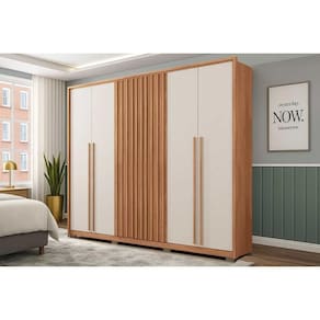 Guarda Roupa Casal 6 Portas (2 Ripadas) e 4 Gavetas New Comodus Freijo/Off White - Caemmun