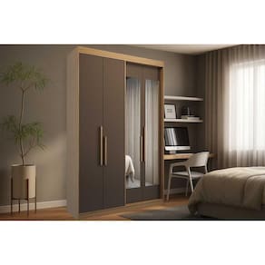 Guarda Roupa Solteiro 4 Portas (2 c/ Espelho) e 2 Gavetas PH 1805 Cedro/Fendi - Herval
