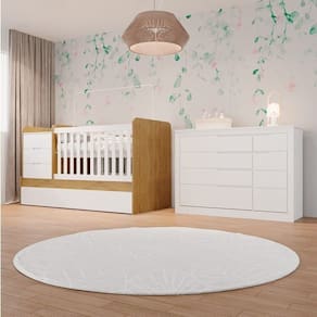 Conjunto Quarto Infantil 1 Cômoda Fraldário 5 Gavetas 1 Berço Multifuncional Cléo Branco/Bétula