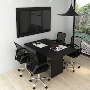 Kit com Mesa para Reunião 4 Lugares e Painel para Tv até 55 Polegadas Preto