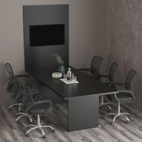 Kit com Mesa para Reunião 6 Lugares e Painel para Tv até 37 Polegadas Preto