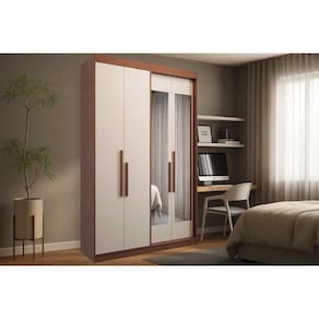 Guarda Roupa Solteiro 4 Portas (2 c/ Espelho) e 2 Gavetas PH 1805 Carvalho/Off White - Herval