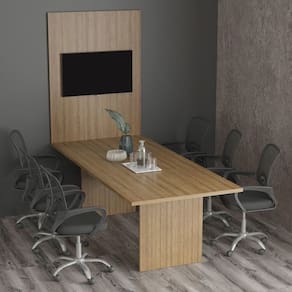 Kit com Mesa para Reunião 6 Lugares e Painel para Tv até 37 Polegadas Amendoa