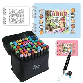 Kit Caderno + Canetinhas Bobbie Goods Ponta Dupla 60 - Azul