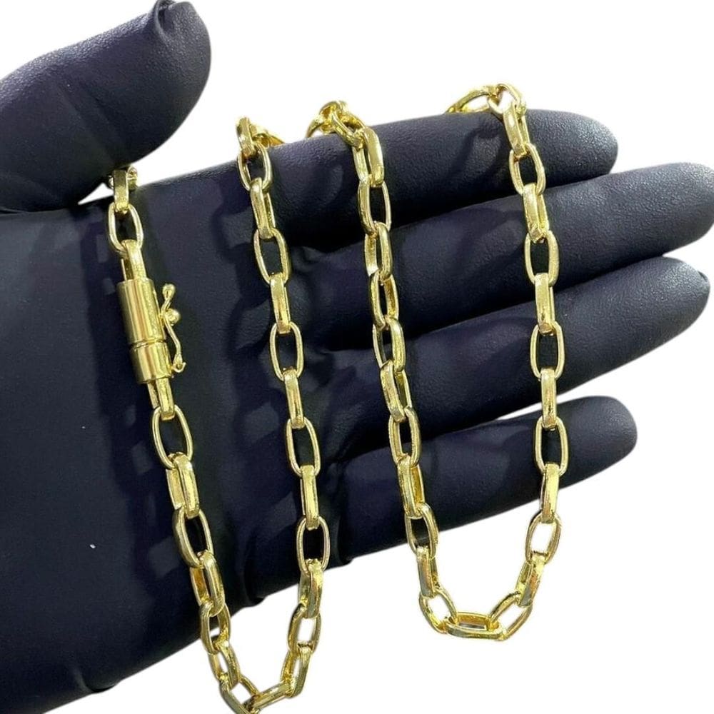 Corrente Tijolinho 6Mm Meia Cana Banhado A Ouro 18K Luxo