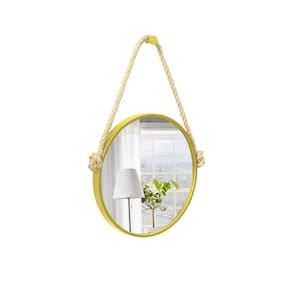 Espelho Decorativo Adnet Amarelo Alça Sisal Natural 50Cm