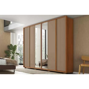 Guarda Roupa Casal 6 Portas (2 c/ Espelho) e 4 Gavetas Cleo Lux Freijo/Sued Mr - Caemmun