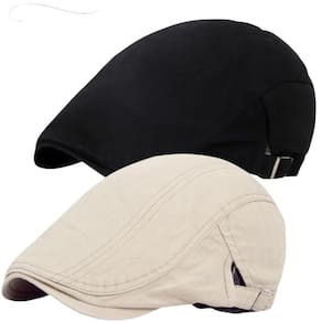Bonés Estilo Boina Masculina Casual - Kit 2 Peças Preto/Bege