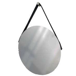 Espelho Decorativo Adnet Vintage Alça Corino Preta 60Cm