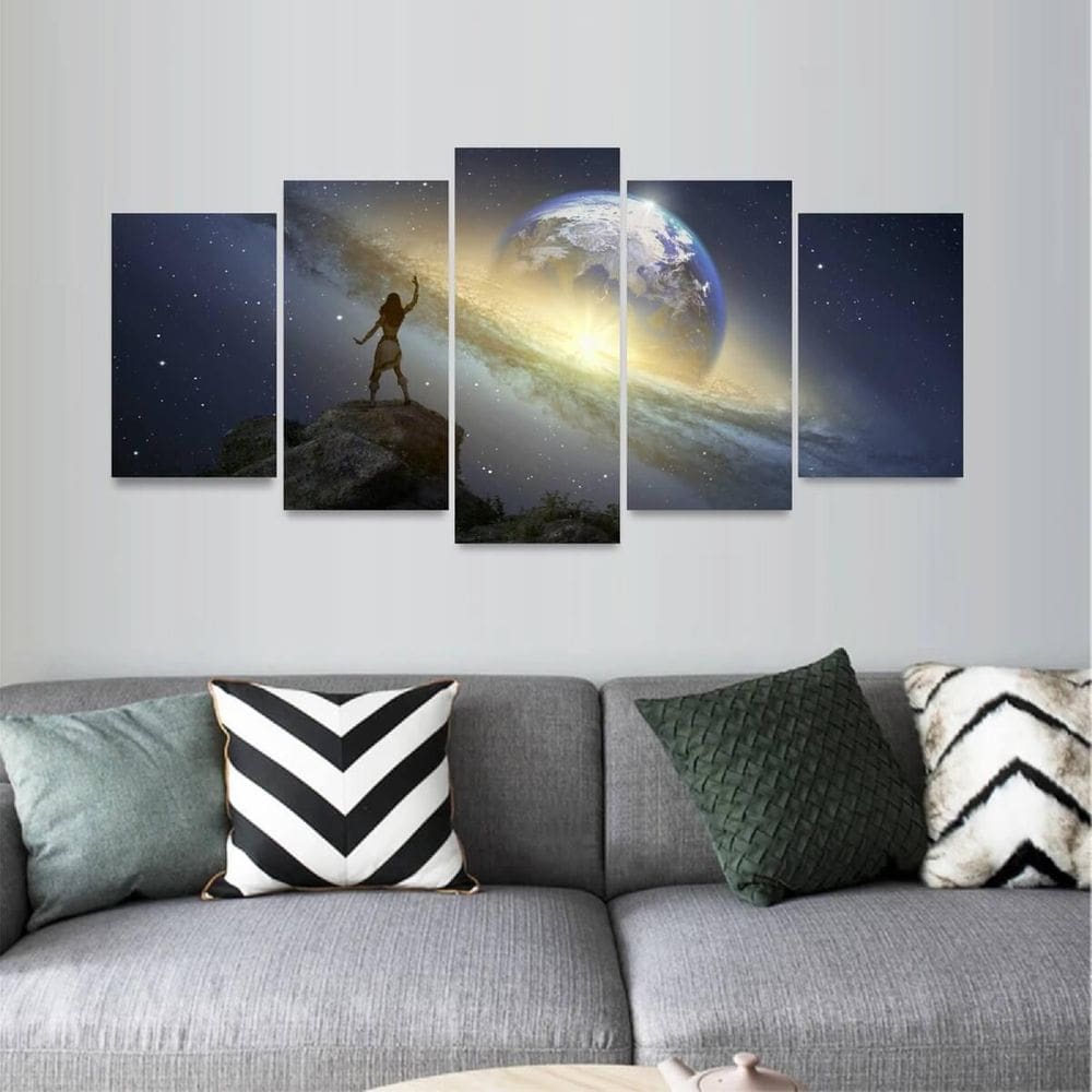 Quadro Artístico Fantasia Planeta Galáxia Mosaico 5 Peças