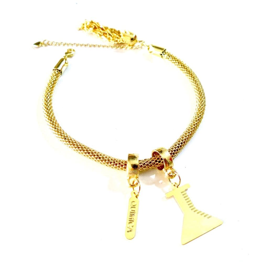 Pulseira Química Com Plaquinha Escrito Folheado A Ouro 18k