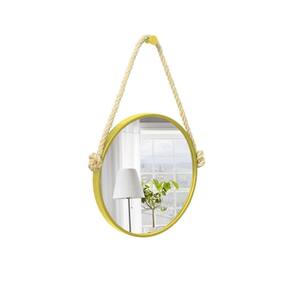 Espelho Decorativo Adnet Amarelo Alça Sisal Natural 50Cm