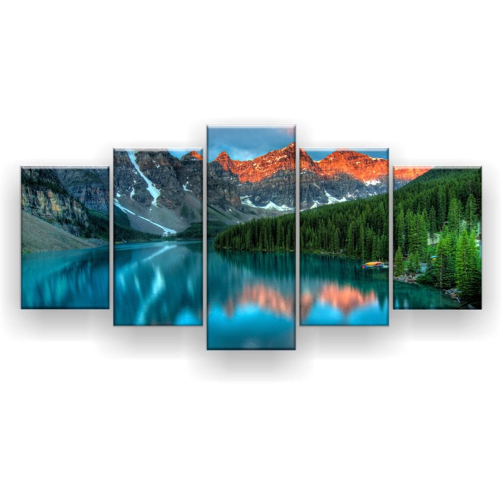 Quadro Decorativo Nascer Do Sol No Lago 129x61 5 Peças