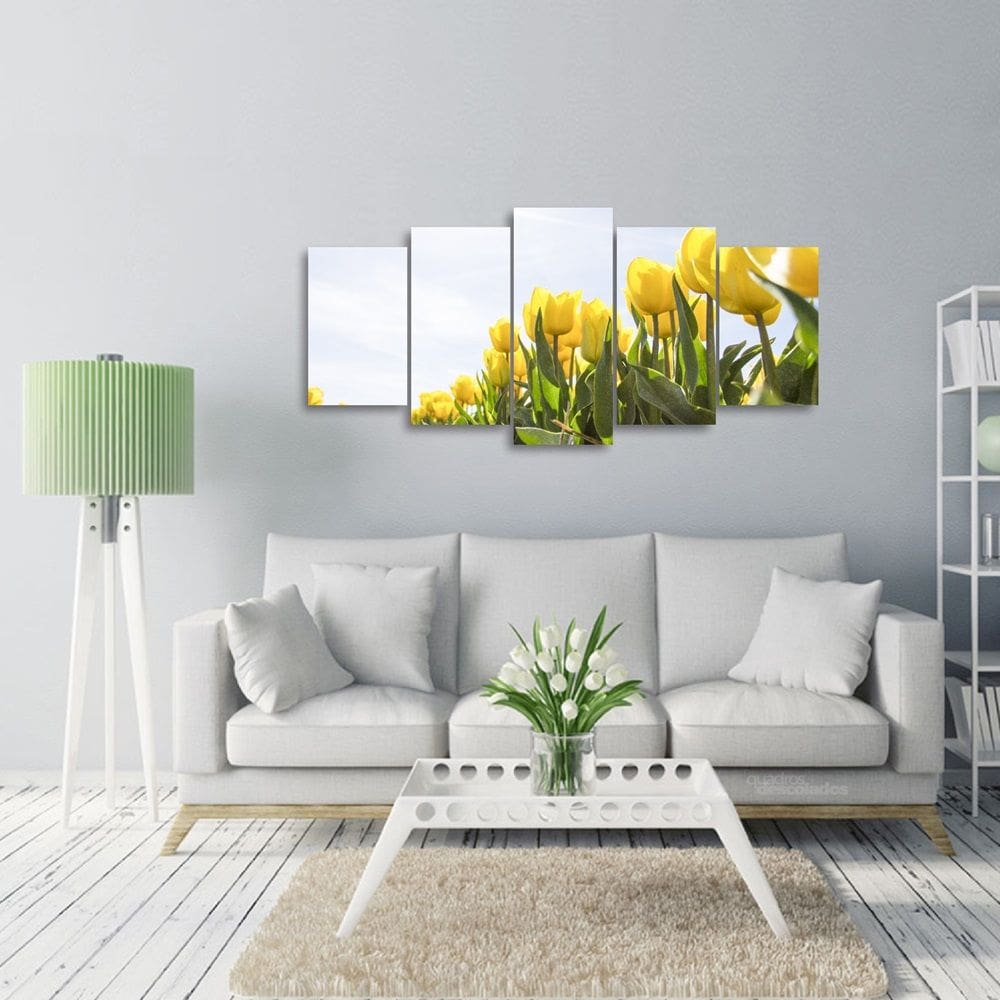 Quadro Mosaico Flores Amarelas Arte decorativo 5 Peças