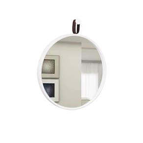 Espelho Decorativo Short Strip Branco Alça Corino Café 40 Cm