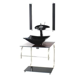 Gabinete 40Cm De Vidro Inox Cuba Quadrada Madeira Nogueira