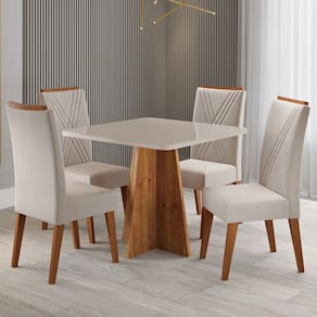 Mesa de Jantar 4 Lugares Street com Vidro Marrom/Bege/Off White - Viero Móveis