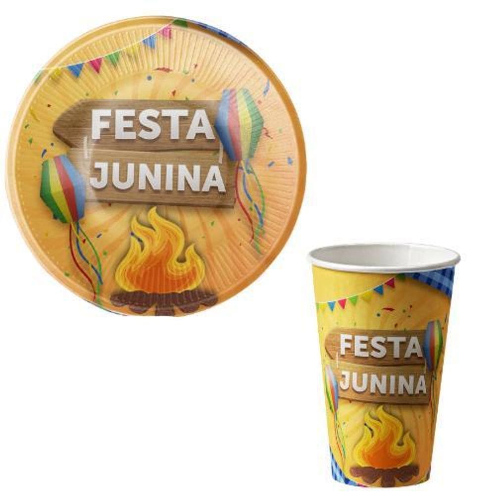 Kit 10 Convidados Pratos Copos Papel Festa Junina Decoração