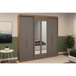 Guarda Roupa Casal 6 Portas (2 c/ Espelho) e 2 Gavetas PH 1804 Carvalho/Fendi - Herval
