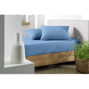 Lençol De Malha 100% Algodão Com Elástico Casal Soft - Azul Jeans