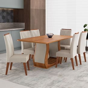 Mesa de Jantar 6 Lugares Opala Marrom/Bege - Viero Móveis
