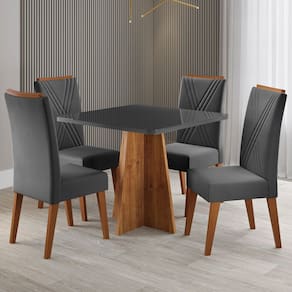 Mesa de Jantar 4 Lugares Street com Vidro Marrom/Cinza/Grafite - Viero Móveis