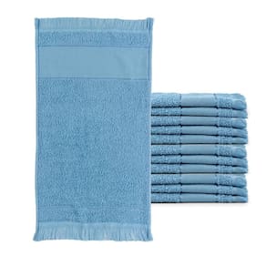 Toalhas Social Franjinha Felpuda Azul Kit 12 Unidades