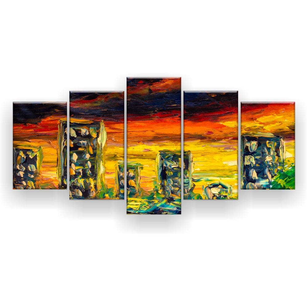 Quadro Decorativo Pintura Prédios Abandonados 129X61 5 Peças