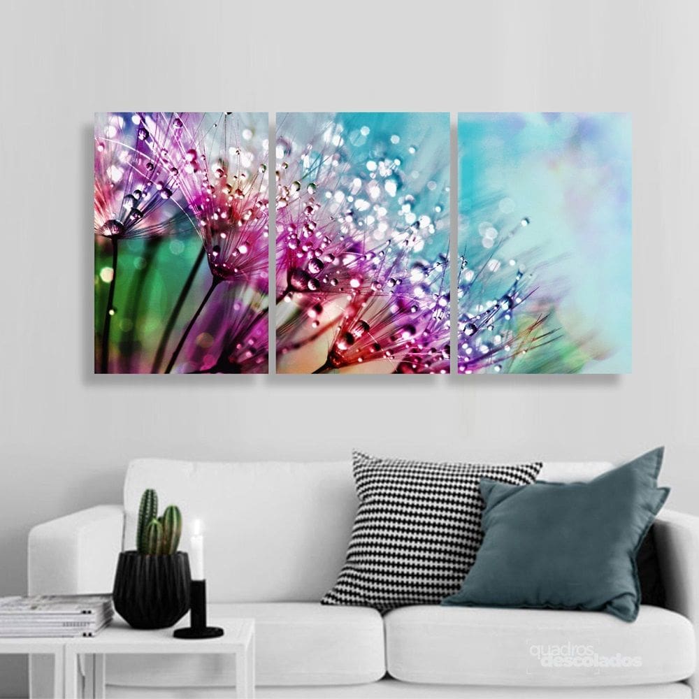 Quadro decorativo Flores Design Colorido Conjunto 3 Peças