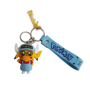 Boneco Pikachu Azul Claro Chaveiro 3D Mosquetão Emborrachado