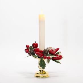 Castiçal Decorado 2 Velas Elétricas Pinha Frutas Natal 25cm