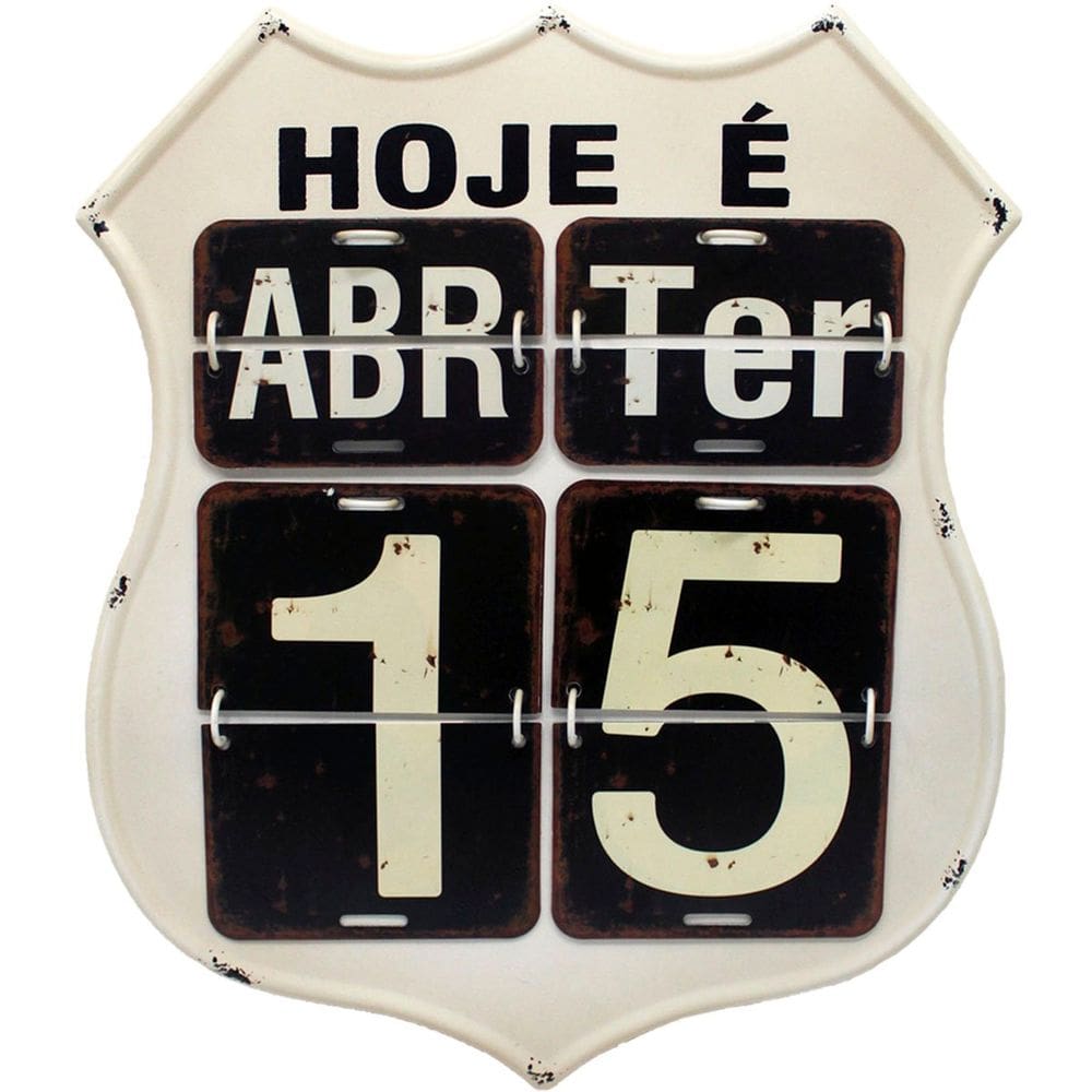 Calendário Americano Route Em Metal Branco Vintage Flip 40cm