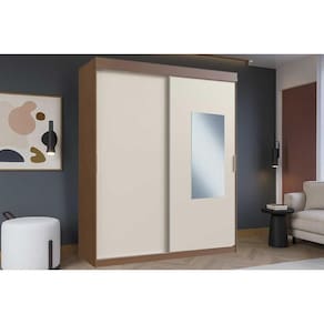 Guarda Roupa Casal 2 Portas de Correr (1 c/ Espelho) e 2 Gavetas PH 16932 Nogueira/Off White - Herval