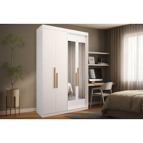 Guarda Roupa Solteiro 4 Portas (2 c/ Espelho) e 2 Gavetas PH 1805 Branco - Herval
