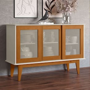 Balcão Buffet Tasmânia 3 Portas 3 Prateleiras Off White/Natural - Pnr Móveis