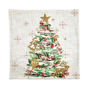 Capa De Almofada Bege Árvore 45Cm Decoração De Natal